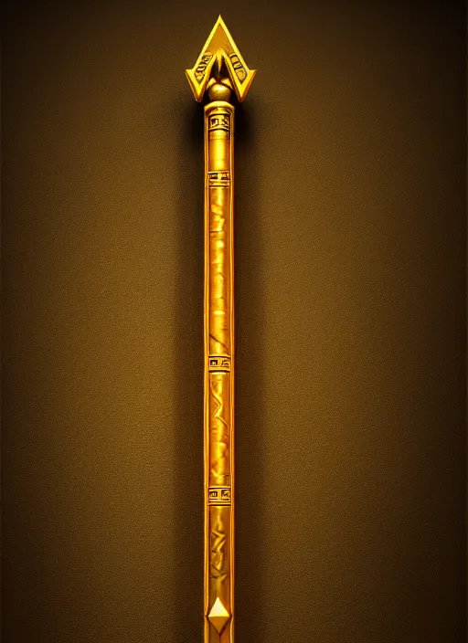 Image similar to rpg item render, a single egyptian gold staff, ancient symbols, bright, Unreal 5, DAZ, hyperrealistic, octane render, dynamic lighting