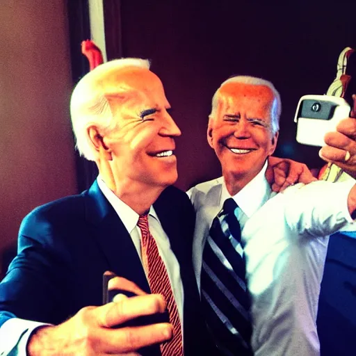 Prompt: earthworm Jim taking a selfie with Joe Biden