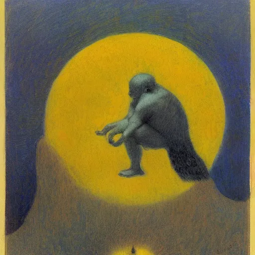 Image similar to the emperor of giants swallows the moon, by Odilon Redon, by Francisco Goya, by M.C. Escher, oil on canvas, beautiful, eerie, surreal, colorful