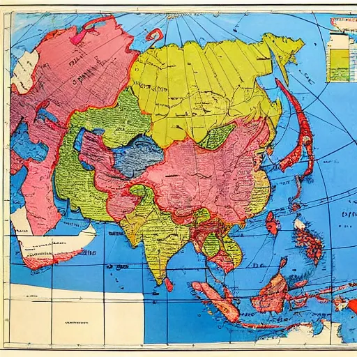 Image similar to monochrome map of Asia with USSR highlighted, 1945