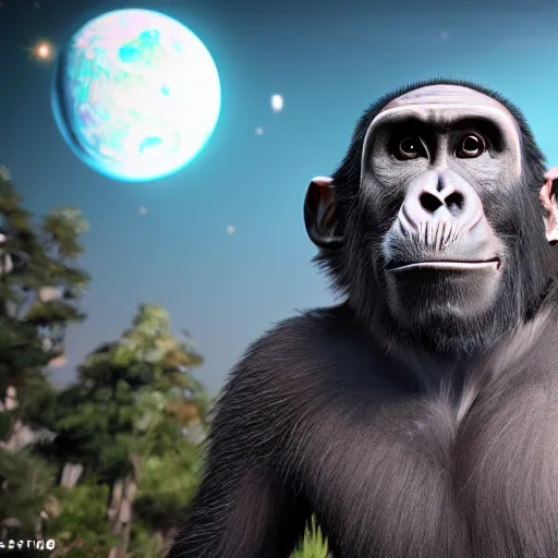 Prompt: ape in space, full body, realistic, ultra detail, 8k, Unreal Engine, Atmospheric