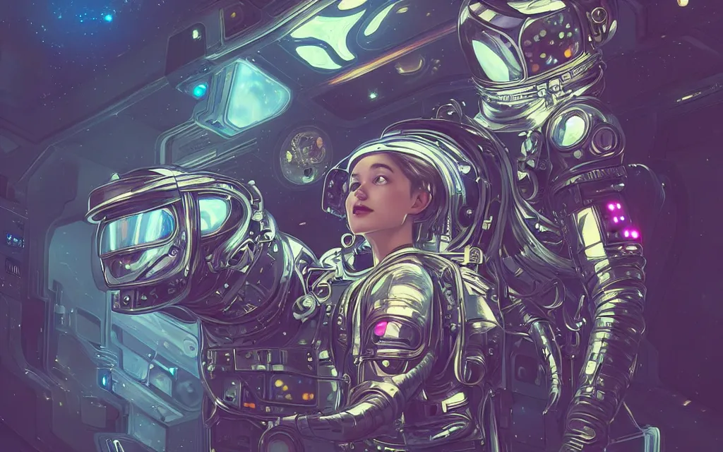 Image similar to portrait armored astronaut girl fighting with alien inside spaceship, ssci-fi, neon light and fantasy, intricate and very very beautiful and elegant, highly detailed, digital painting, artstation, concept art, smooth and sharp focus, illustration, art by tian zi and WLOP and alphonse mucha