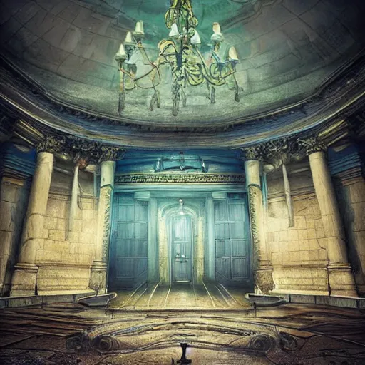 Image similar to eldritch legislature, fantasy illustration, realistic colorful photography, interior, hyperrealism