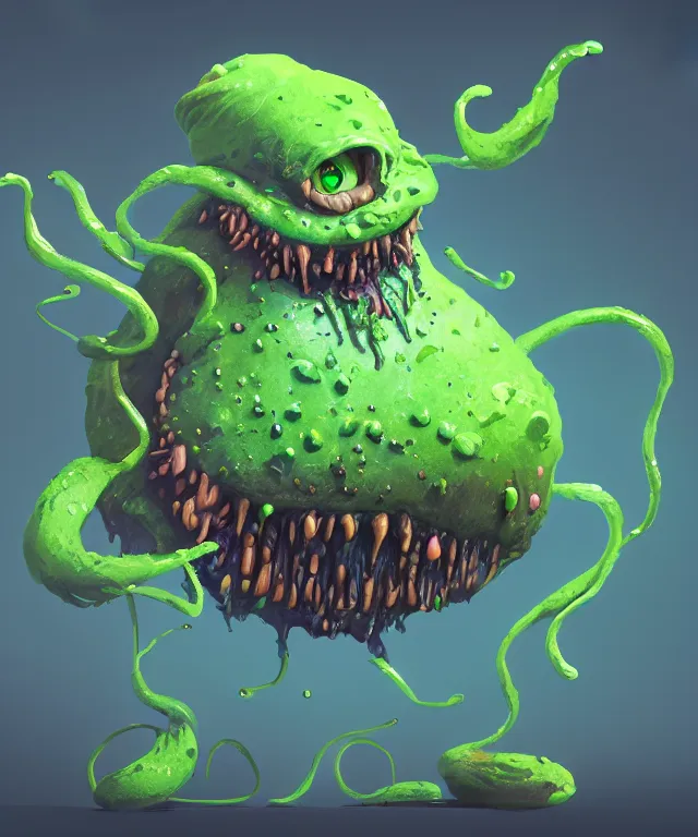 Image similar to an ooze slime creature in a dr seuss artstyle, adorable and whimsical, fantasy, elegant, crisp 8 k line work, rim light, digital painting, artstation, unreal engine, octane render, concept art, matte, sharp focus, illustration