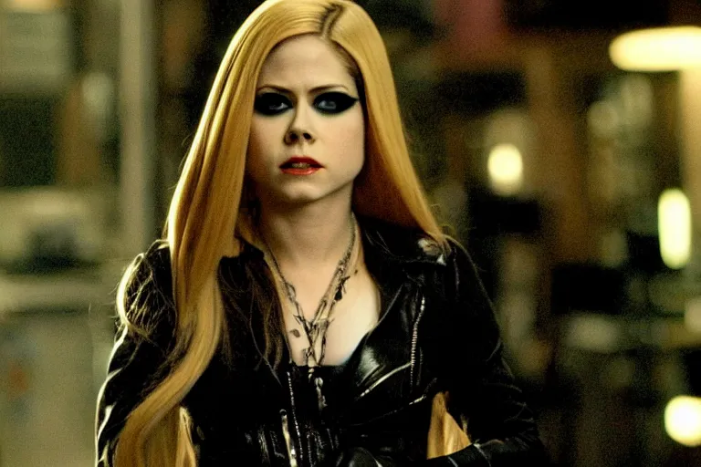 Image similar to a film still of Avril Lavigne in catwoman, high quality