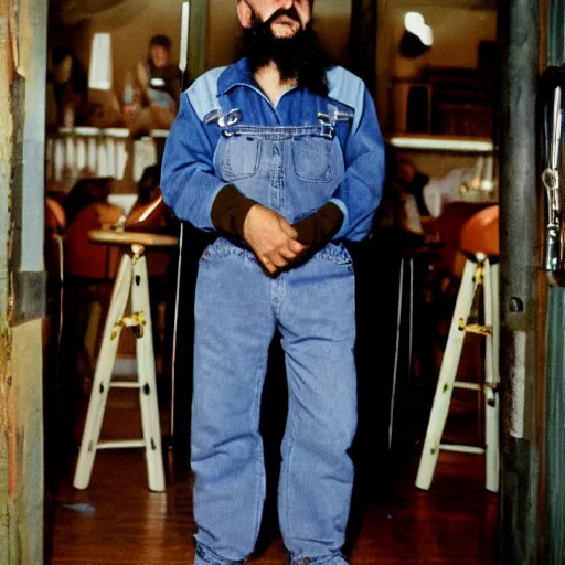 Image similar to fidel castro wearing denim overalls designed by supreme, portrait, 3 5 mm film, by nan goldin