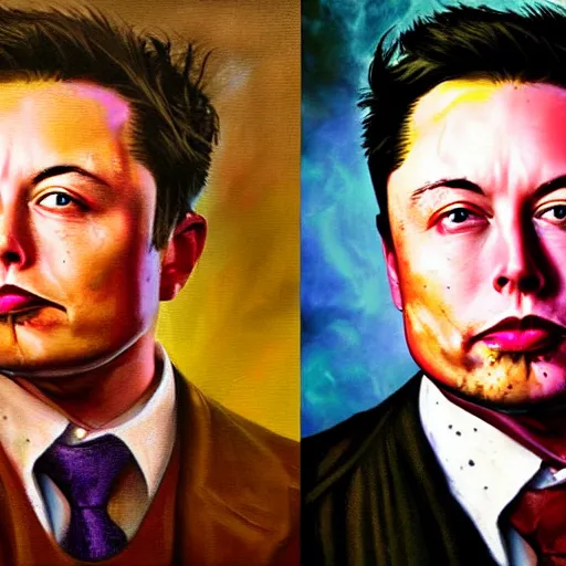 Prompt: realistic portrait beautiful painting elon musk mutate into a beets mutant. horror, created by thomas kinkade and michaelangelo,.