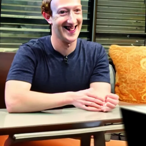 Prompt: mark zuckerberg laughs at the meme you send to your friends on messenger