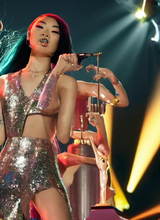 Image similar to rina sawayama winning a grammy award, red weapon 8 k s 3 5, cooke anamorphic / i lenses, highly detailed, cinematic lighting