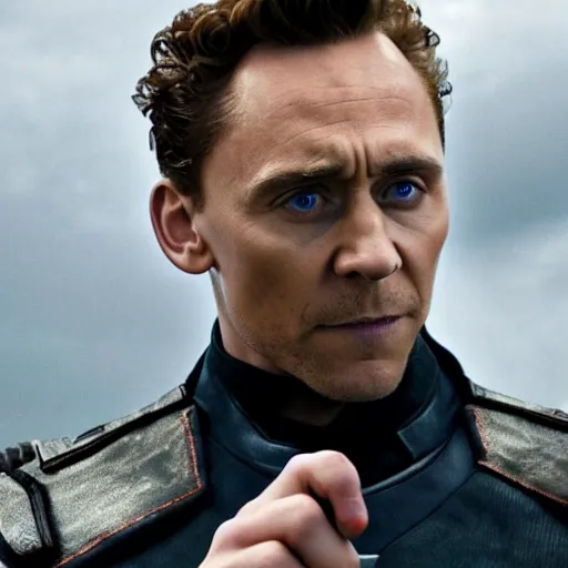 Prompt: film still of Tom Hiddleston as Nick Fury in Avengers