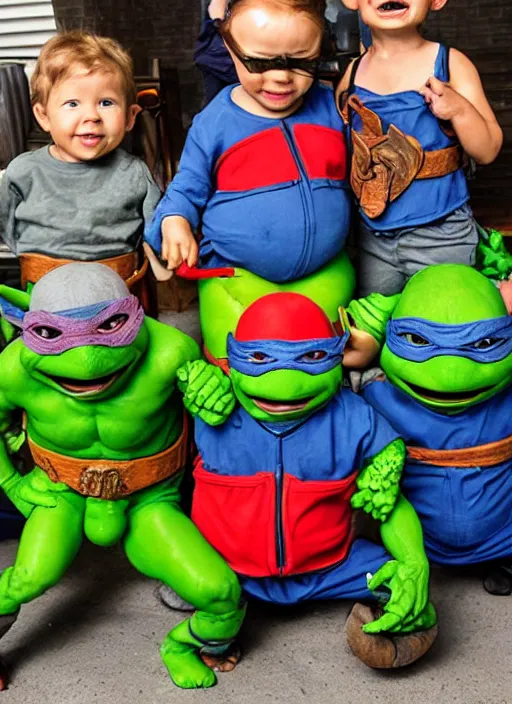 Prompt: toddler mutant ninja turtles