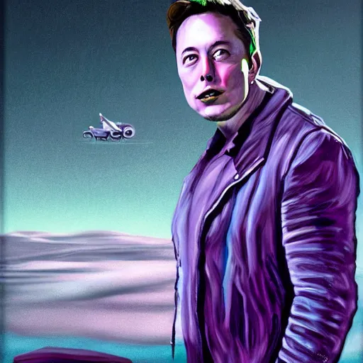 Prompt: a portrait of a elon musk in a scenic environment by abercrombie, gertrude. cgsociety, surrealism, surrealist, dystopian art, purple color scheme