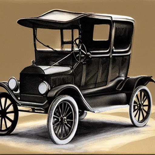 Prompt: a wax sketch of a ford model t