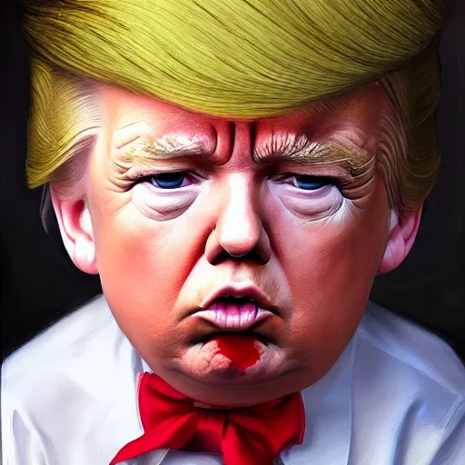 Image similar to portrait donald trump as a baby looking ashamed, fine art, award winning, subtle earthy tones, intricate, elegant, sharp focus, cinematic lighting, digital painting, 8 k concept art, by michael hussar and greg manchess and brom and z. w. gu, 8 k