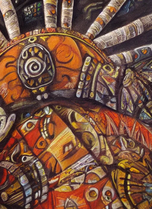 Prompt: a painting of shamanic drums , close up, matte painting, highly detailed, fantasy art