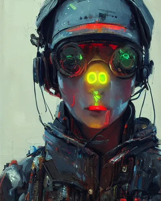 Prompt: detailed portrait Neon guard boy with short dark hair seen from the back, cyberpunk futuristic, reflective puffer jacket, decorated with traditional ornaments in front of a dystopian crowd with piles of garbage by Ismail inceoglu dragan bibin hans thoma, Perfect face, fine details, realistic shaded, fine-face, pretty face