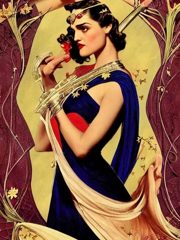 Prompt: Katie Mcgrath as the princess of mars , a beautiful art nouveau portrait by Gil Elvgren, beautiful sci-fi city environment, centered composition, defined features, golden ratio, silver jewellery, stars in her gazing eyes