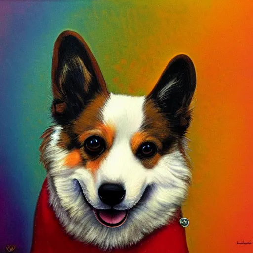 Prompt: a photorealistic painting of a corgi by johfra bosschart, lisa frank, dark fantasy art, high detail, trending on artstation