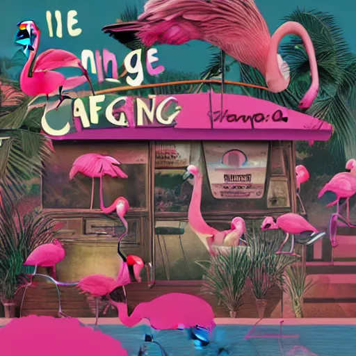 Image similar to the flamingo cafe, plunderphonic collage album cover, trending on artstation