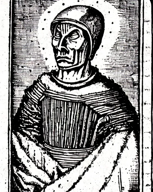 Prompt: b & w woodcut portrait of oprtimus prime from the nuremberg chronicle, 1 4 9 3, restored, hq scan