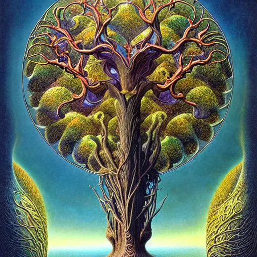 Image similar to tree of life by roger dean and andrew ferez, art forms of nature by ernst haeckel, divine chaos engine, symbolist, visionary, art nouveau, botanical fractal structures, organic, detailed, realistic, surreality