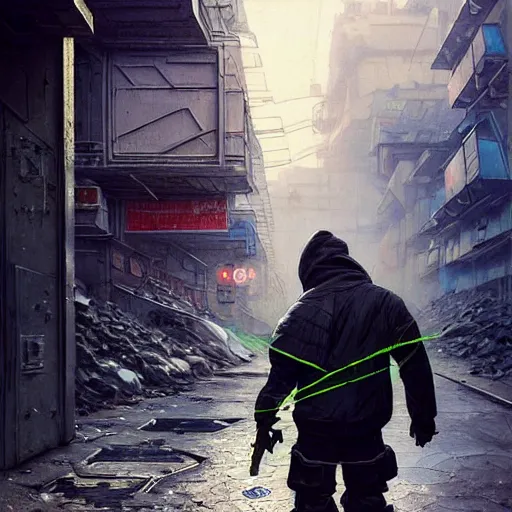 Prompt: A cyberpunk gopnik on the street of a Soviet slum on the moon, Norilsk, sci-fi, fantasy, intricate, very very beautiful, by Evgeny Zubvkov, elegant, highly detailed, digital painting, artstation, concept art, smooth, sharp focus, illustration, art by artgerm and greg rutkowski and alphonse mucha