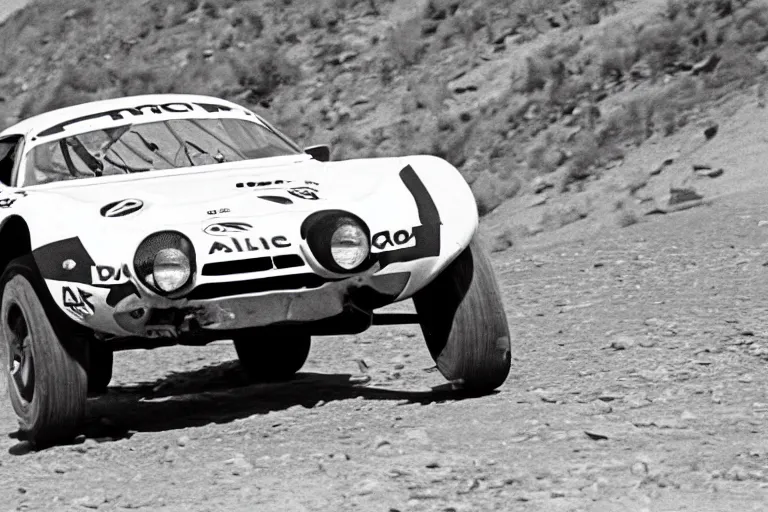 Prompt: 1 9 6 9 alpine a 1 1 0, dakar rally footage, speed