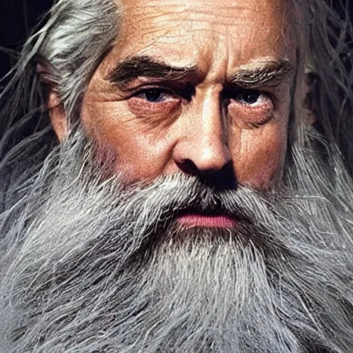 Image similar to shorter in stature than the other two ; but his long white hair, his sweeping silver beard, and his broad shoulders, made him look like some wise king of ancient legend. in his aged face under great snowy brows his eyes were set like coals that could suddenly burst into fire