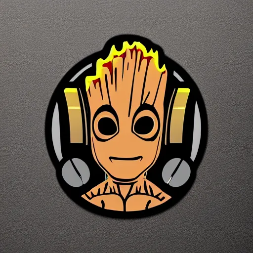 Image similar to svg sticker of a Pop-Wonder Groot-Marvel-Avenger at a rave, spinning records, giant headphones rocking out, wearing headphones, huge speakers, dancing, rave, DJ, spinning records, digital art, amazing composition, rule-of-thirds, award-winning, trending on artstation, featured on deviantart