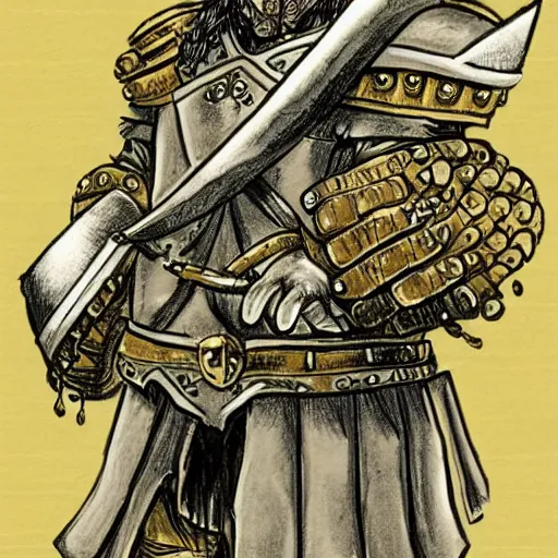 Prompt: a kislev warrior who is wearing iron gauntlets in the shape of bear claws in the style of warhammer fantasy : : head and shoulders drawing