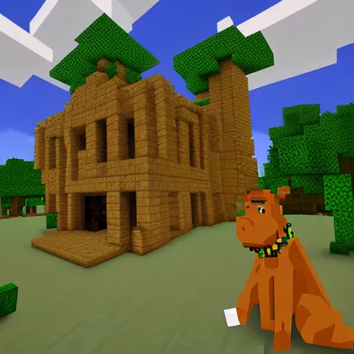 Image similar to scooby doo in minecraft with shrek fight, high detailed, artstation trend