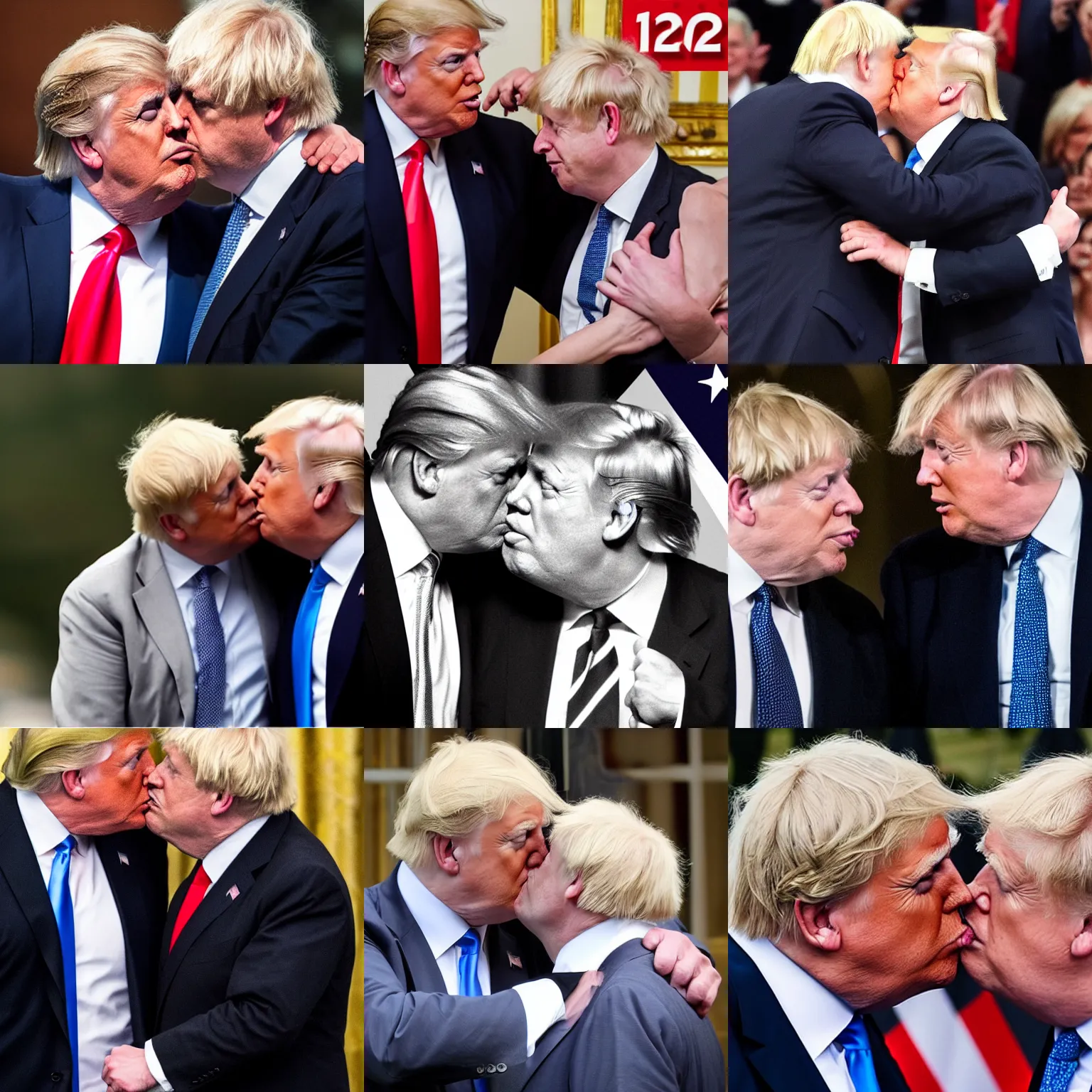 Prompt: Donald Trump kissing Boris Johnson
