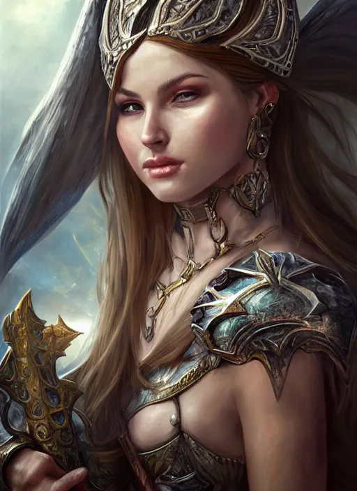 Image similar to a beautiful female warrior, 8 k, hyperrealistic, dragon slayer, hyperdetailed, fantasy portrait by laura sava