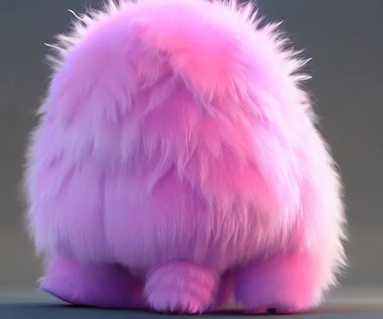 Image similar to high quality 3 d render hyperrealist very cute fluffy tardiradiant, plush mascot, long spiky fluffy smooth hair, photo from the side, pink fluffy fur, vray, smooth background, artstation, ultra detailed