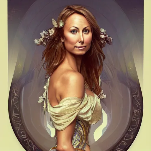 Image similar to a portrait of stacy keibler as a fairy, urban motifs, intricate, elegant, highly detailed, digital painting, trending on artstation, concept art, smooth sharp focus, illustration, art by artgerm and greg rutkowski alphonse mucha 8 k