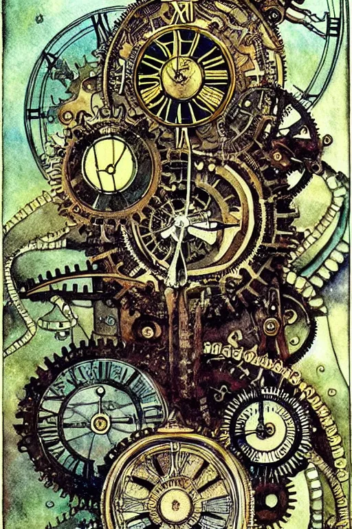 steampunk gears, and eternal clock, inside an open | Stable Diffusion