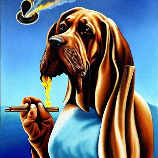 Image similar to a bloodhound smoking a fat blunt oil painting by surreal art 1 9 4 0