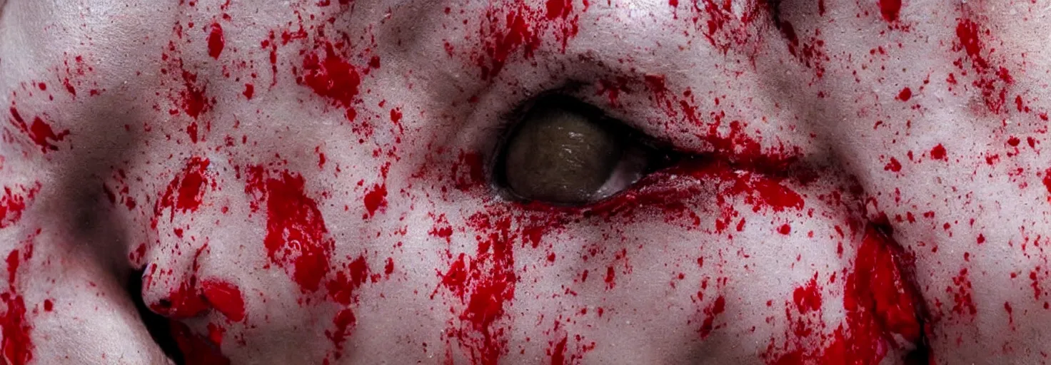 Image similar to close up of a dead woman's face covered in blood