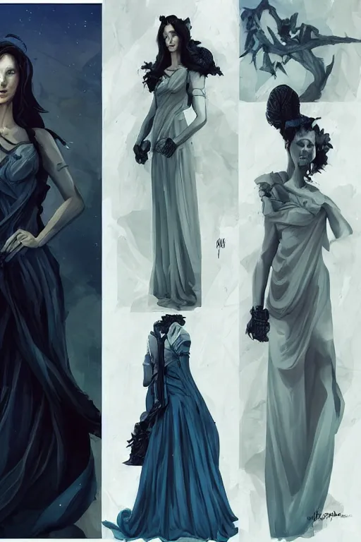 Image similar to in the style of peter mohrbacher, artgerm, beautiful caitriona balfe, outlander, full body, blue dress, elegant pose, middle shot, spooky, detailed realisitc eyes, detailed realistic eyes, detailed and intricate