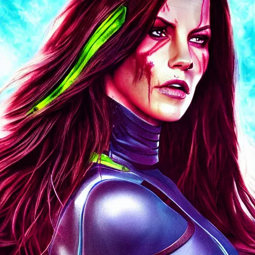 Image similar to full body portrait of kate beckinsale as gamora ( guardians of the galaxy ), beautiful face, digital art