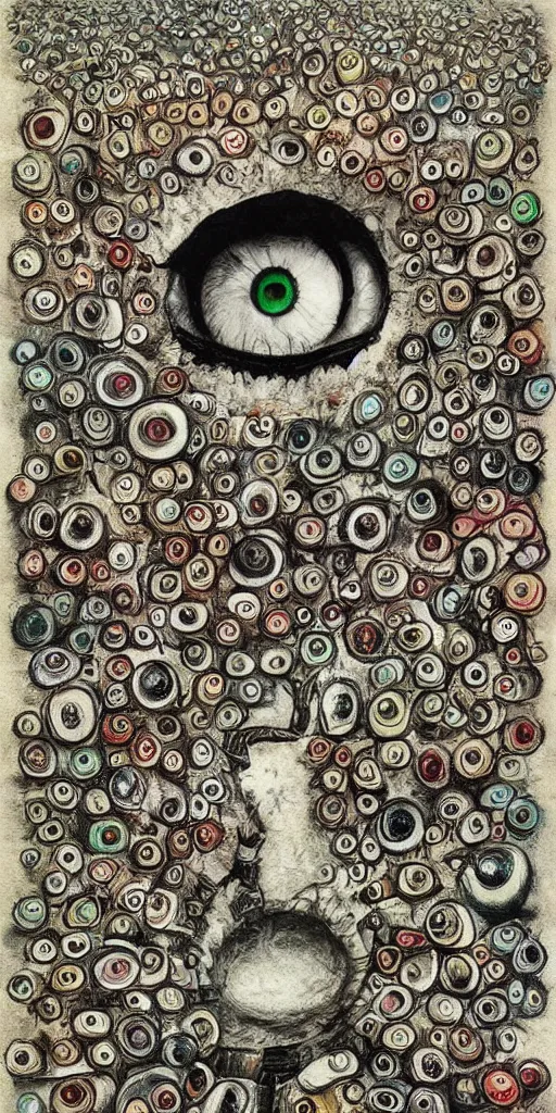 Prompt: eyeball scene by alexander jansson and where's waldo