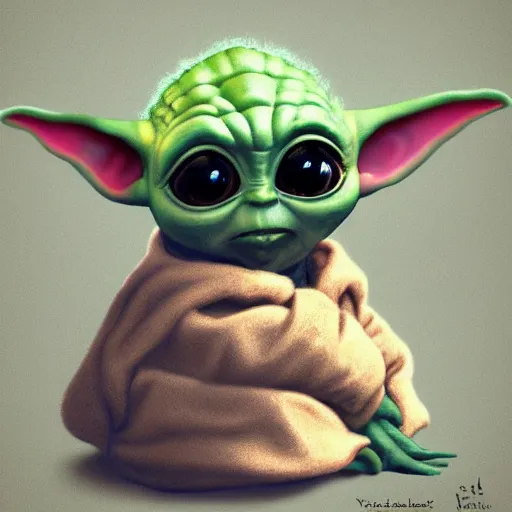 Image similar to Baby Yoda by Jeszika Le Vye, trending on artstation, hyperdetalied,