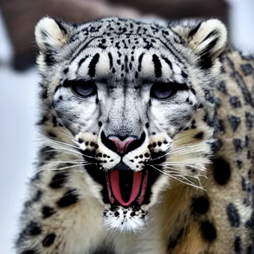 Image similar to Snow leopard with a smokey joint in his mouth, iPhone photo