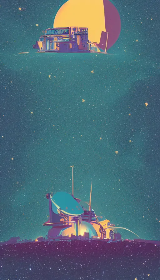 Image similar to epic magical observatory, large telescope, shooting stars, sharp focus, james gilleard, moebius, print, risograph, cinematic, game art