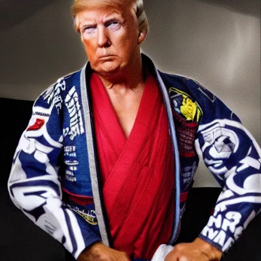 Prompt: donald trump as a jiujitsu fighter wearing a gi