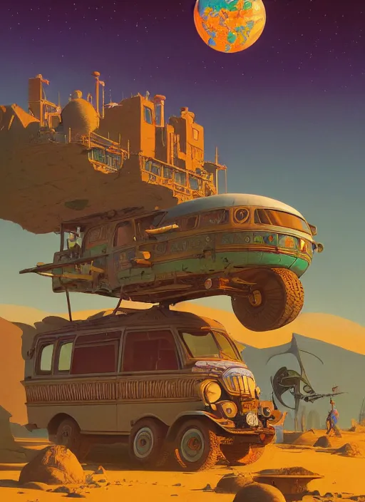 Image similar to gypsy caravan by paolo eleuteri serpieri and tomer hanuka and chesley bonestell and daniel merriam and tomokazu matsuyama, unreal engine, high resolution render, featured on artstation, octane, 8 k, highly intricate details, vivid colors