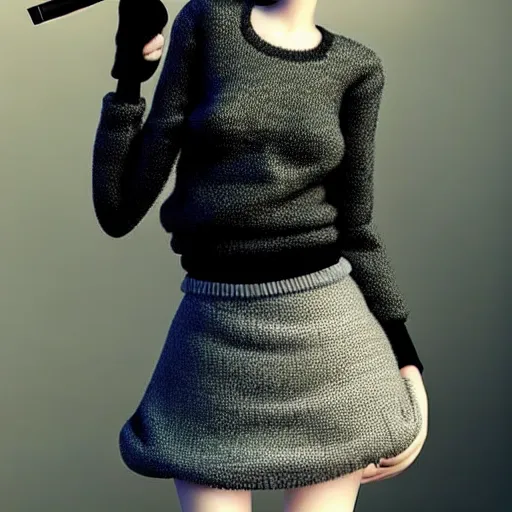 Image similar to beautifully pretty stoner girl, black sweater, grey checkered skirt, very cute features, glittery short black hair, blue eyes, universal volumetric lighting, soft glow, by range murata, norman rockwell, highly detailed intricately sharp focus, trending on pinterest, unreal engine 5 4 k uhd image