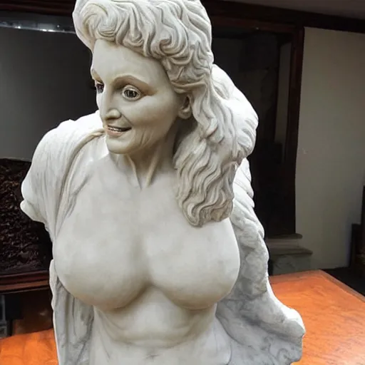 Image similar to marble sculpture of dolly parton as a greek heroic figure, tragedy, somber, masterpiece