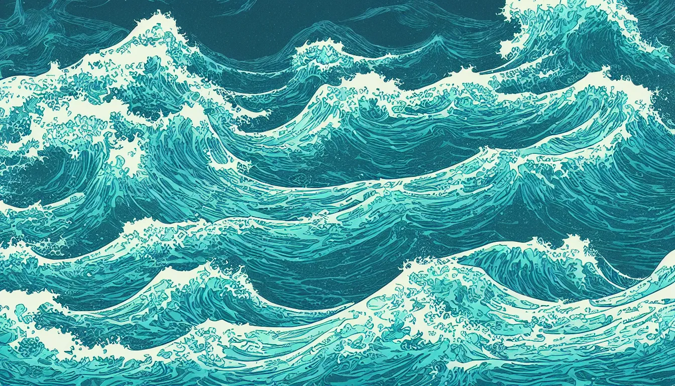 Image similar to ocean wave, land in sight by Kilian Eng, minimalist, detailed