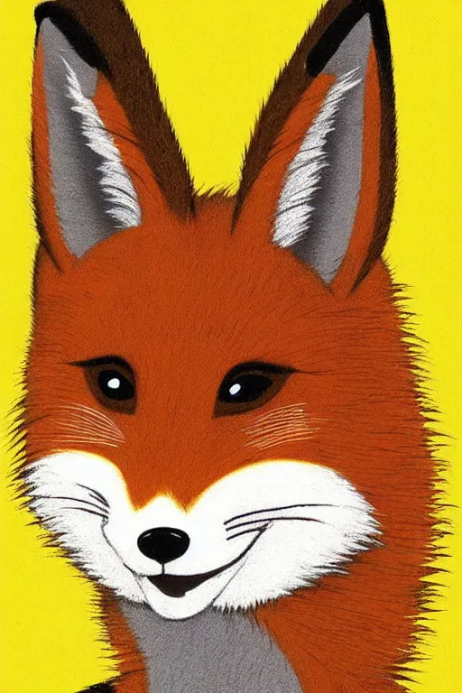 Image similar to A brown fox on a flat pastel yellow background, poster art by Ken Sugimori, featured on Pixiv, furry art, anime aesthetic, poster art, 2d